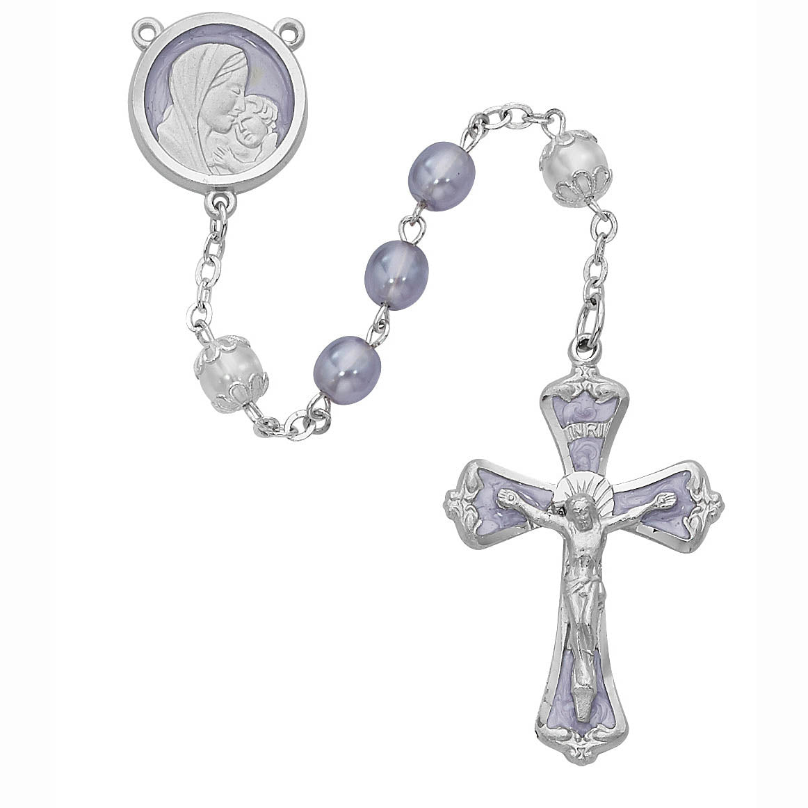 Light Lavender Bead Rosary with Enameling R229RF