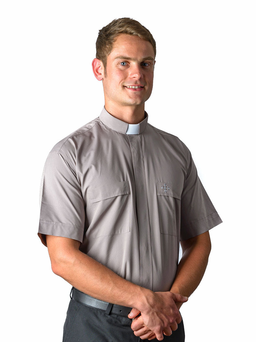 Grey Short Sleeve Cottonrich Clergy Shirt no 7400