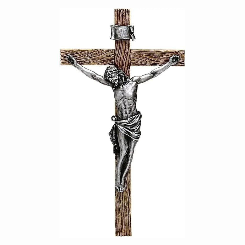 Antiqued Silver Resin Crucifix - 14 inches long