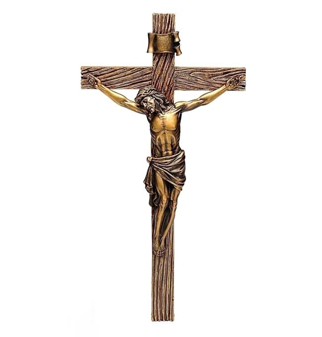 20 inch Antiqued Gold Resin Crucifx