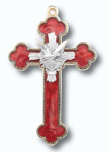 Red Enameled Dove Cross
