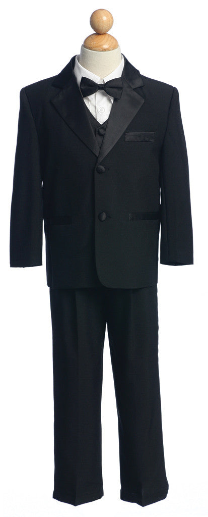 Three Button Black Tuxedo for Boys- 5 Piece Set