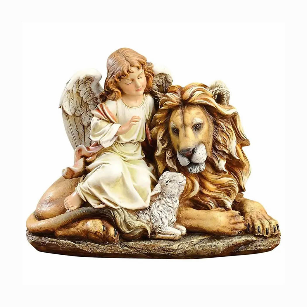 11-1/2 inch Lion & Lamb with Angel Statue