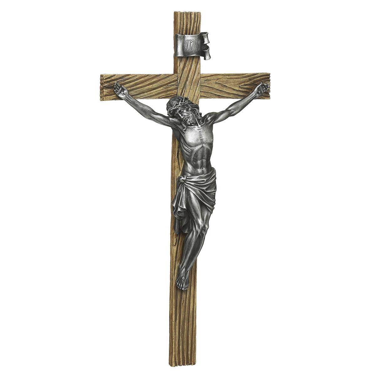 Antiqued Silver Corpus Resin Crucifix - 20 inch
