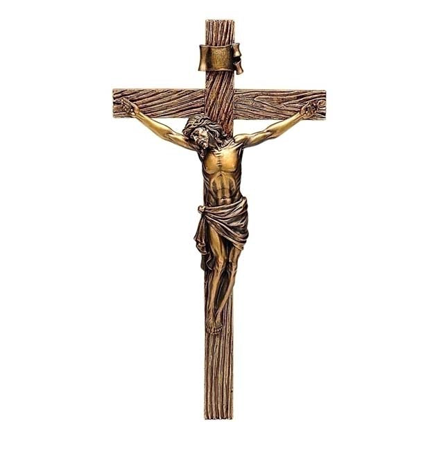 Antiqued Gold Corpus Resin Crucifix - 13.75 inch