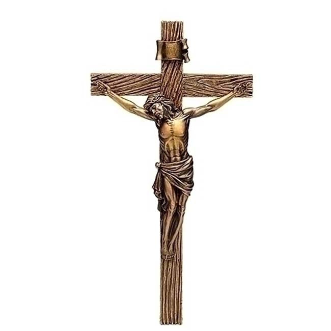 Antiqued Gold Corpus Resin Crucifix - 8.5 inch