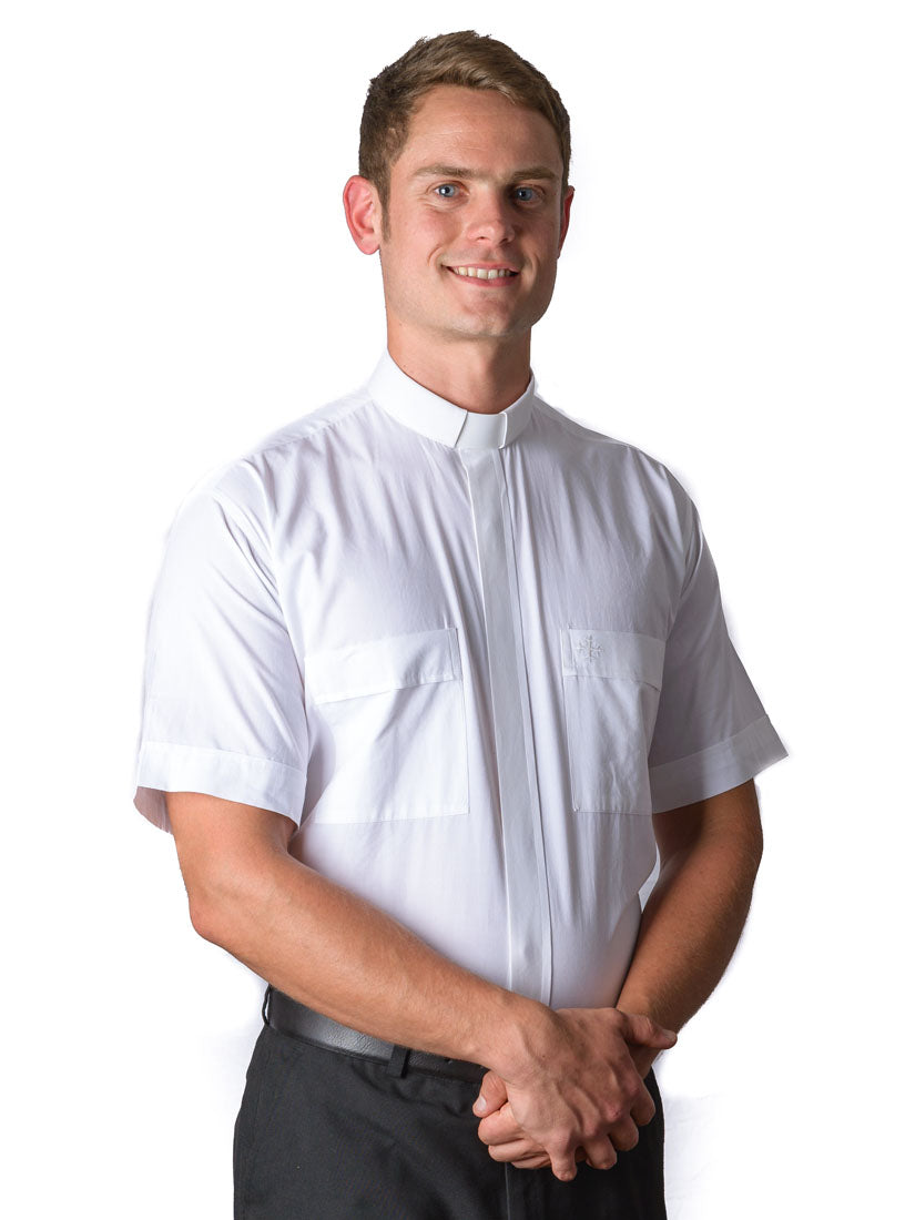 White Short Sleeve Cottonrich Clergy Shirt no 3400