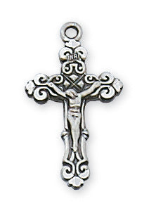 SS Baby Crucifix on 13 in rhodium over brass chain L9103BT