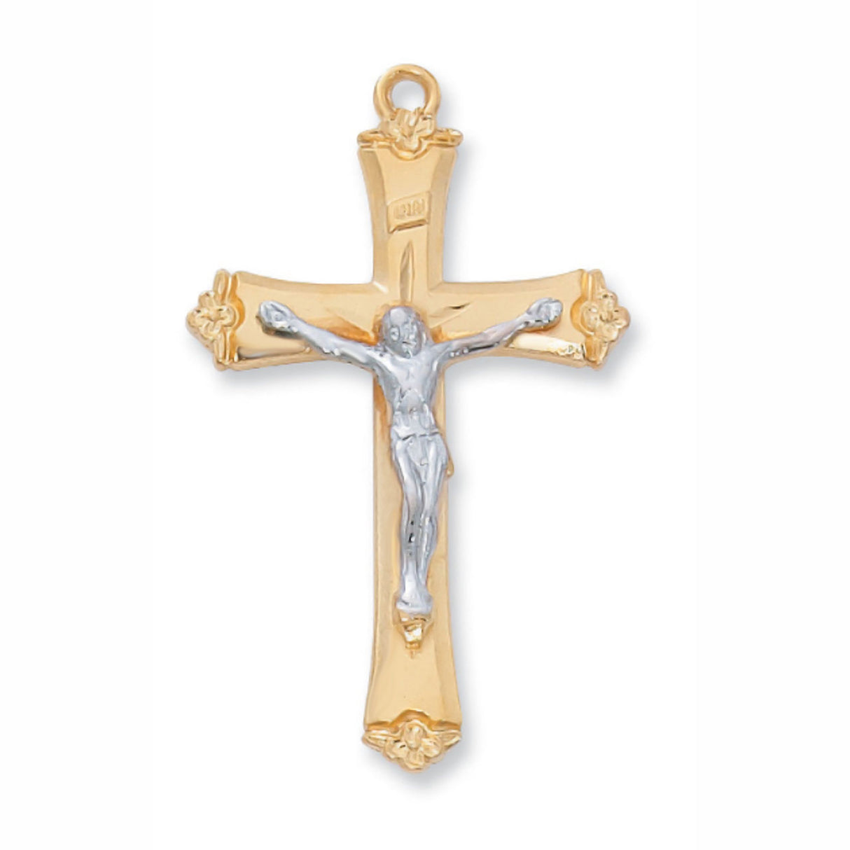 Floral Edge 2-Tone Crucifix 18 inch Chain JT8073