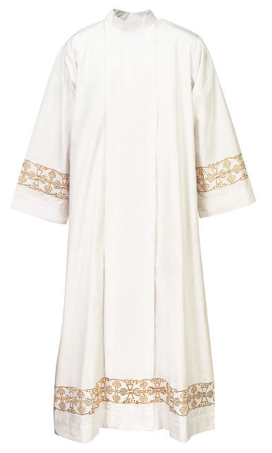 Gold or White Embroidered Alb with Zipper Front