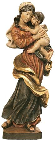 Antiqued Madonna and Child Wood Statue