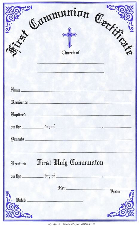 First Communion Certificate 50ct Pad 180