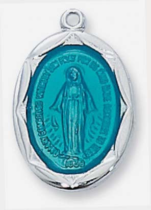 Blue Enameled Miraculous Medal in Silver - no. L602