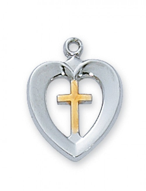 Sterling & Gold Plate Heart with Cross Necklace L596