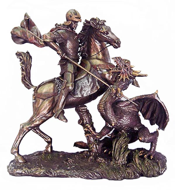 Saint George Statue with a Colored Bronze Finish - 11.5 inch