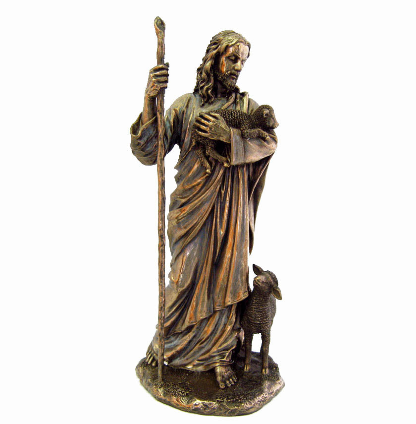Christ the Good Shepherd Bronze Finish Statue - Stands 11.5 inches in height