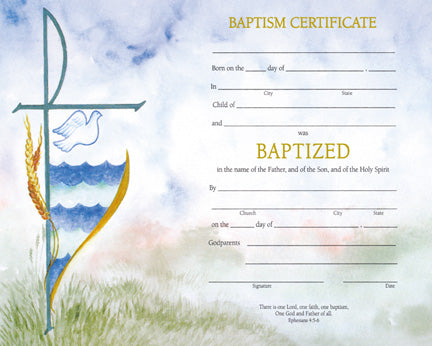 Baptism Certificates in Watercolor Design 50ct.