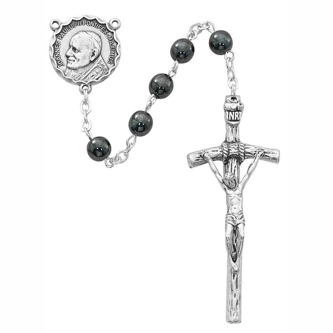 Saint John Paul II Hematite Rosary Beads no. 360R