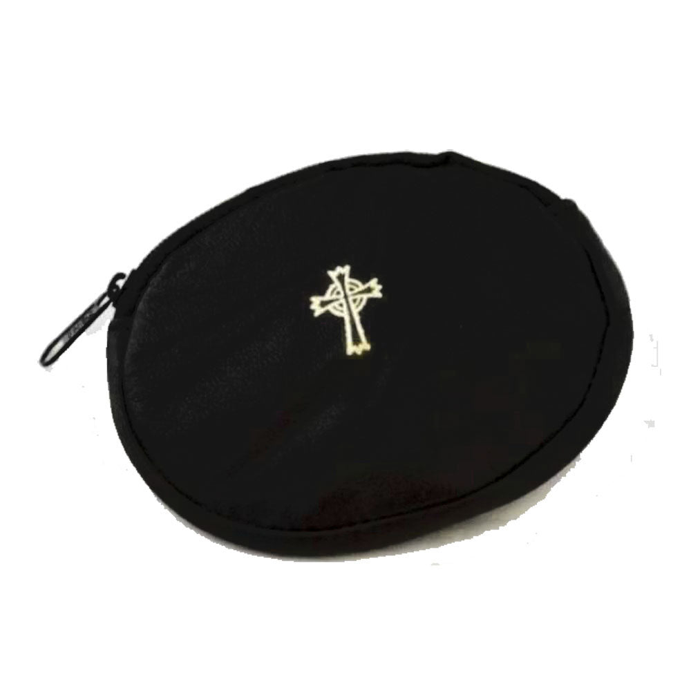 Black Leather Oval Rosary Case