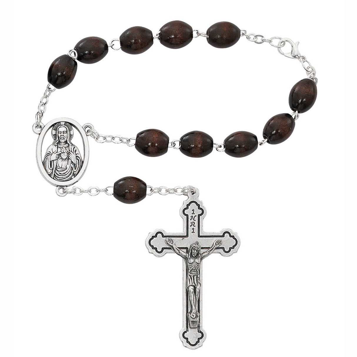Larger Brown Oval Wood Bead Auto Rosary 657C