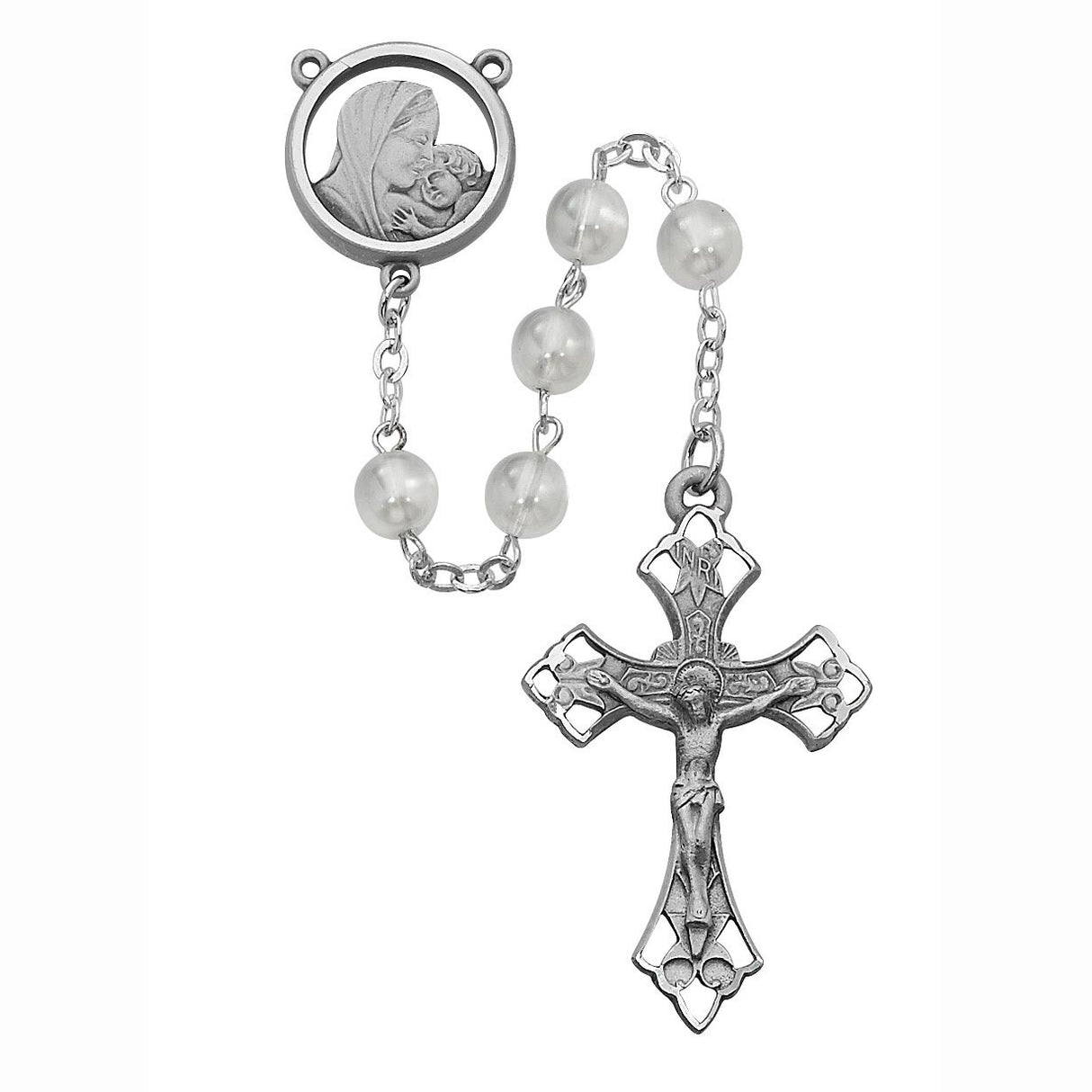 7mm Deluxe White Glass Bead Rosary