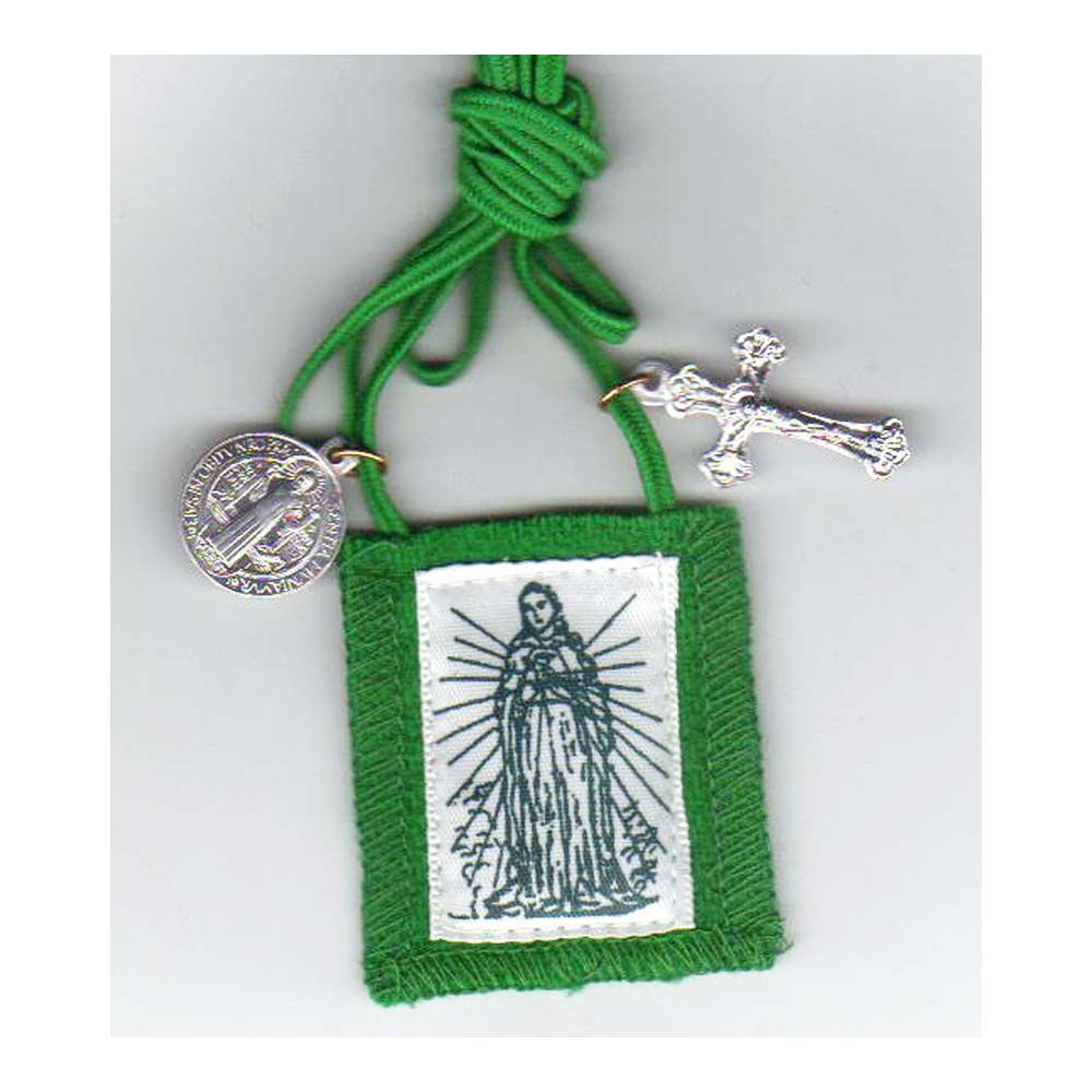 Green Scapular with Long Cord - includes St, Benedict Jubilee Medal & Crucifix