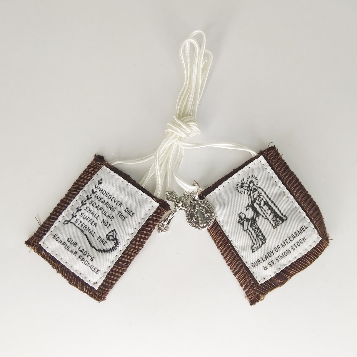 Traditional Brown Scapular with Brown Cord - includes St, Benedict Jubilee Medal