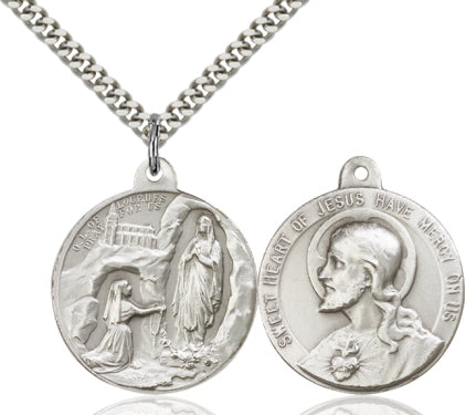 Unique Lourdes and Sacred Heart Pendant in Sterling 36-116/117SS