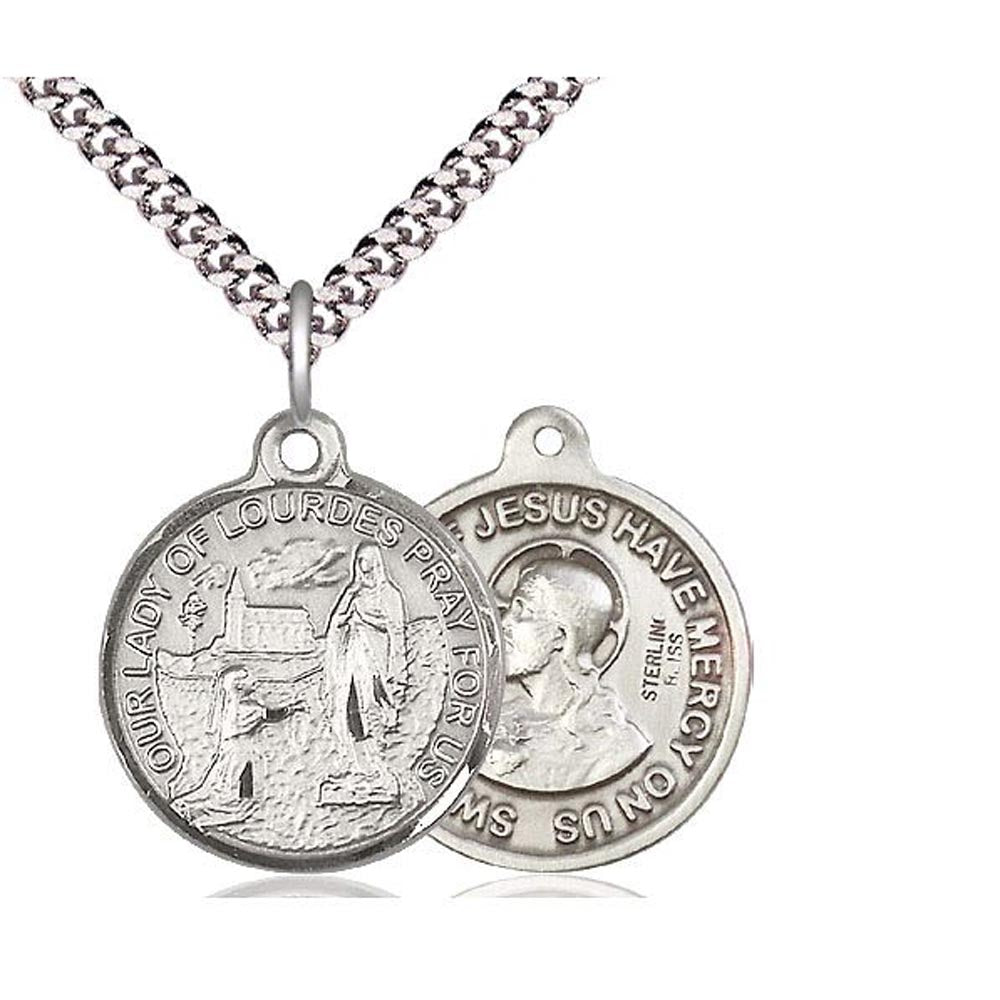 Unique Lourdes and Sacred Heart Pendant in Sterling 36-116/117SS