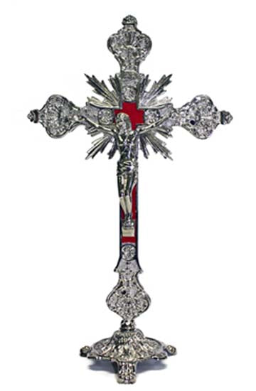 Silver Sunburst Table Top Crucifix