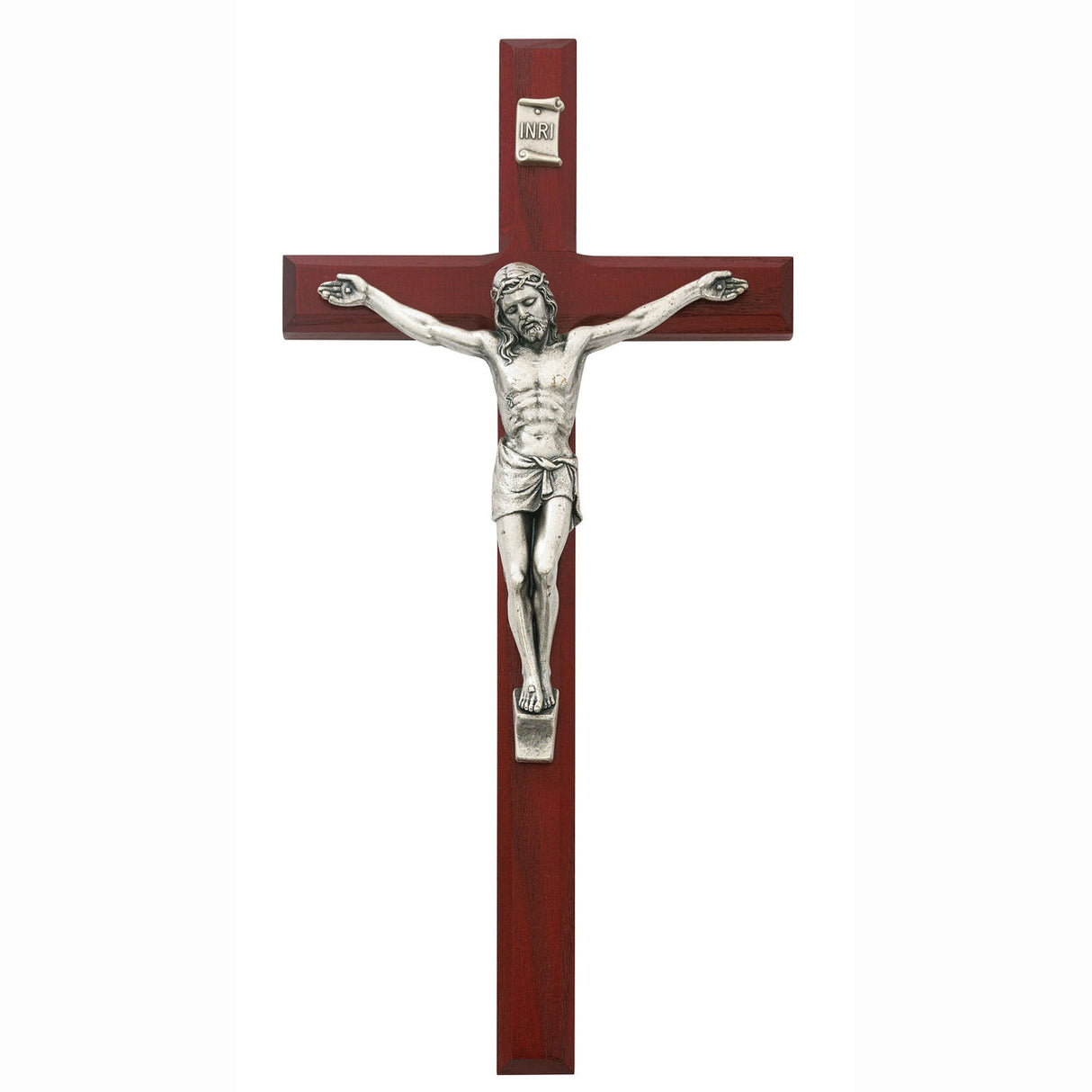 10 inch Cherry and Pewter Crucifix
