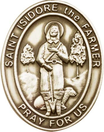 Antique Gold St. Isidore the Farmer Visor Clip