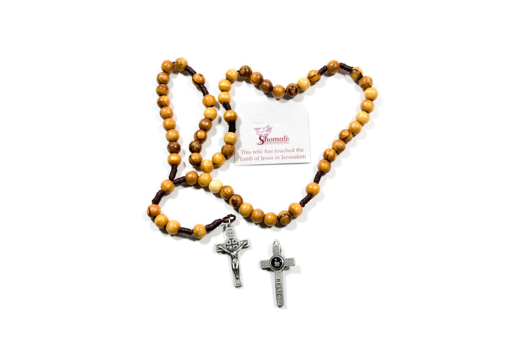 Olivewood Relic Rosary from Holy Land