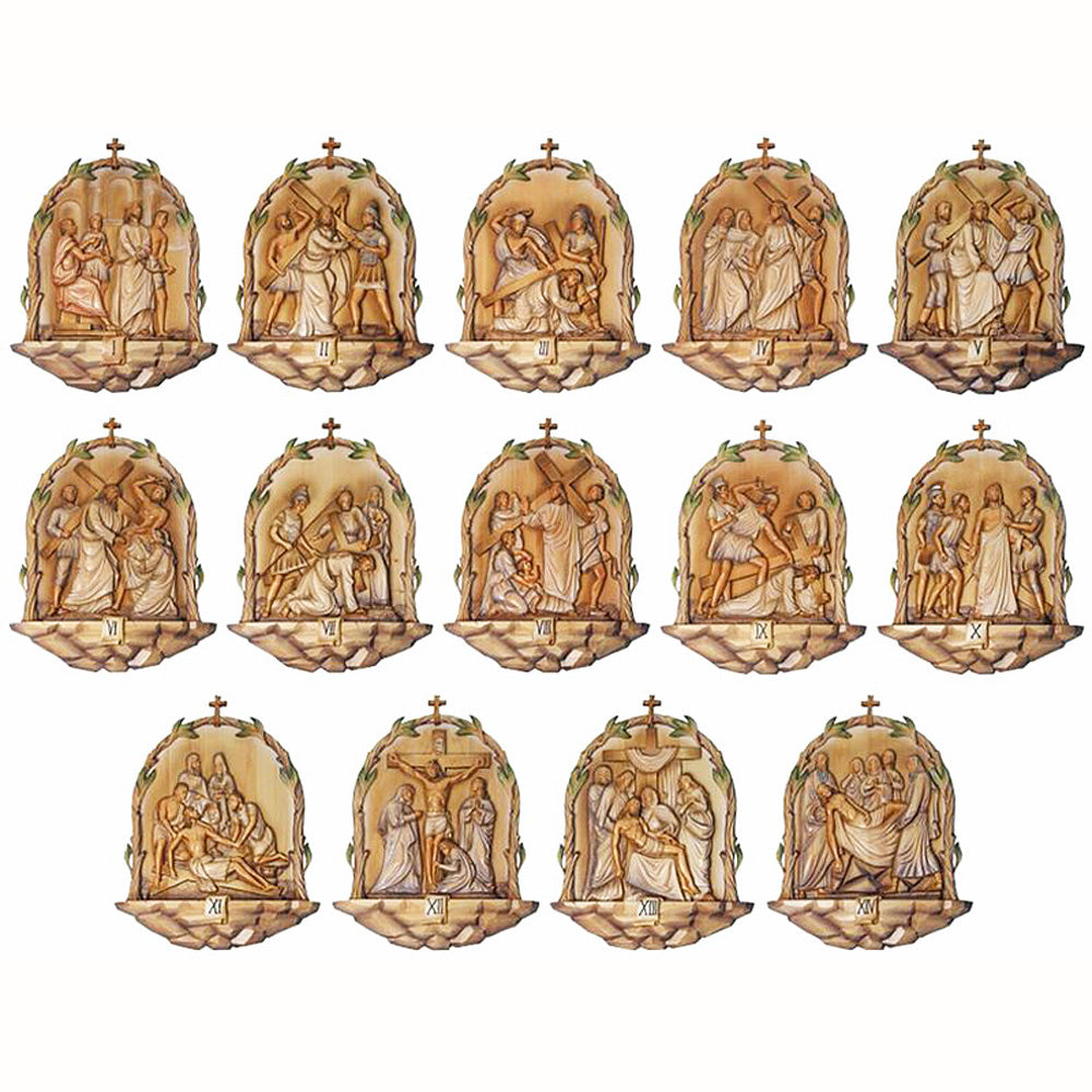 14 Carved Olivewood Stations of the Cross - no. K788