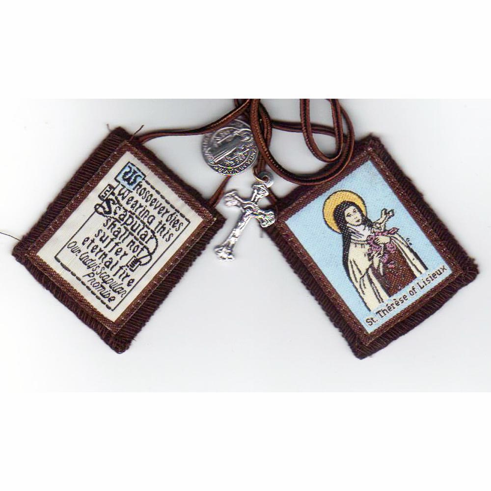 Brown Scapular with Saint Therese - includes St Benedict Jubilee Medal & Crucif