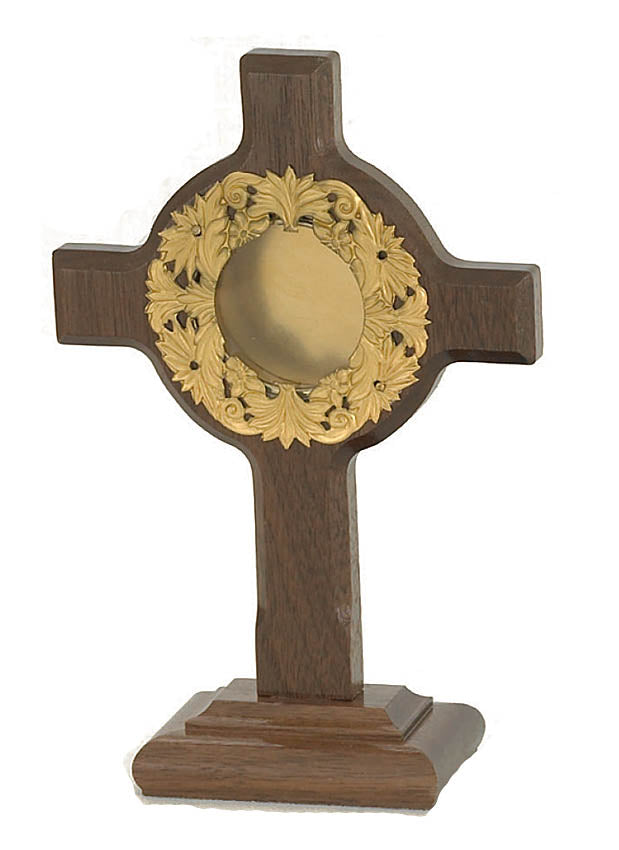 Wood Cross Reliquary with 24kt Gold Face 8254G