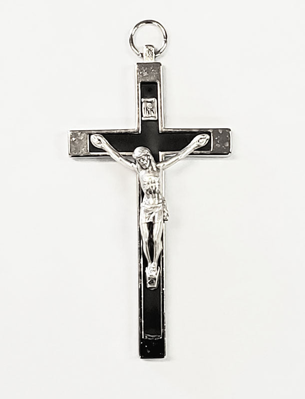 3.5 inch Black Inset and Nickel Pocket Crucifix