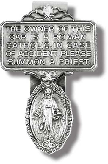 Miraculous Medal Visor Clip with Notice for Priest