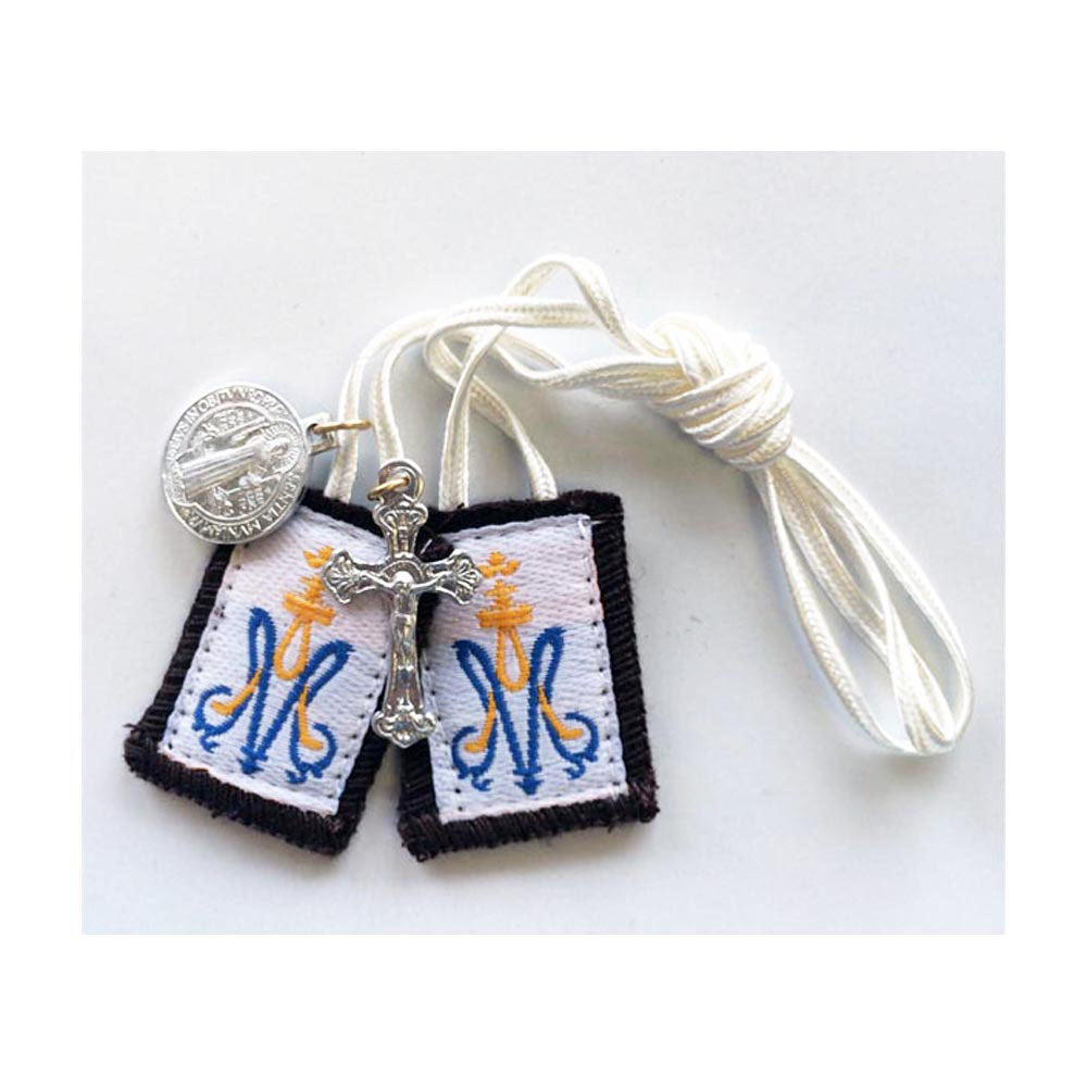 Children's Brown Scapular White Cord- with St, Benedict Jubilee Medal