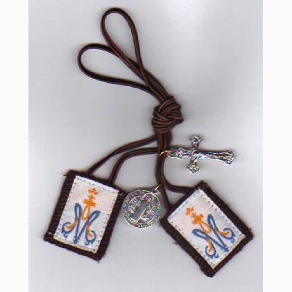 Children$s Brown Scapular Brown Cord - with St Benedict Medal