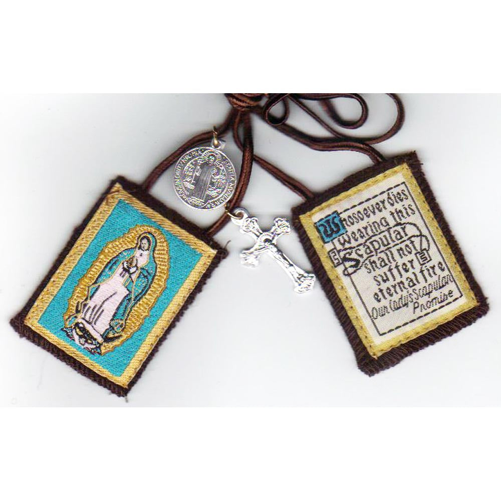 Brown Scapular with Our Lady of Guadalupe - includes St Benedict Jubilee Medal