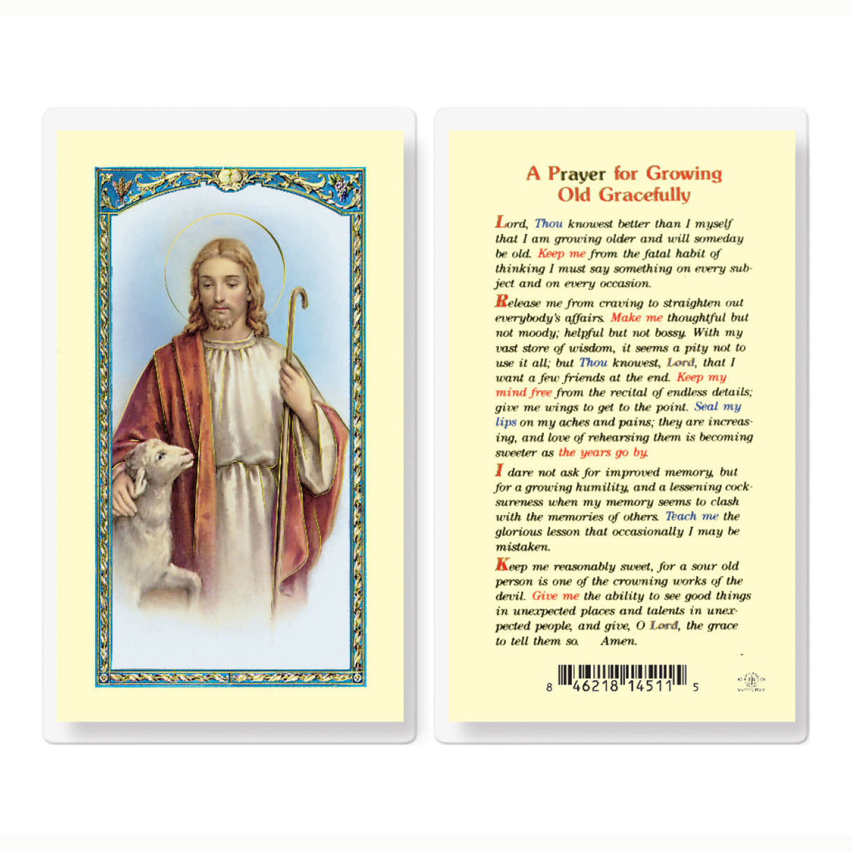 Good Shepherd Holy Card with Prayer for For Growing Old Gracefully - 800-077