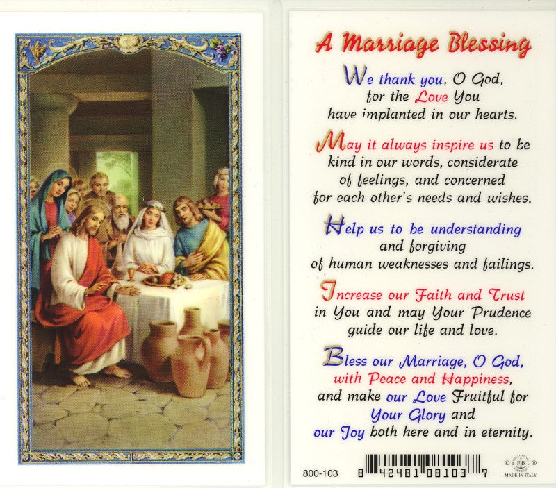 Marriage Blessing Holy Cards with Wedding at Cana Image - 800-103