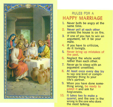 Wedding at Cana Holy Card with Rules for a Happy Marriage - 800-263