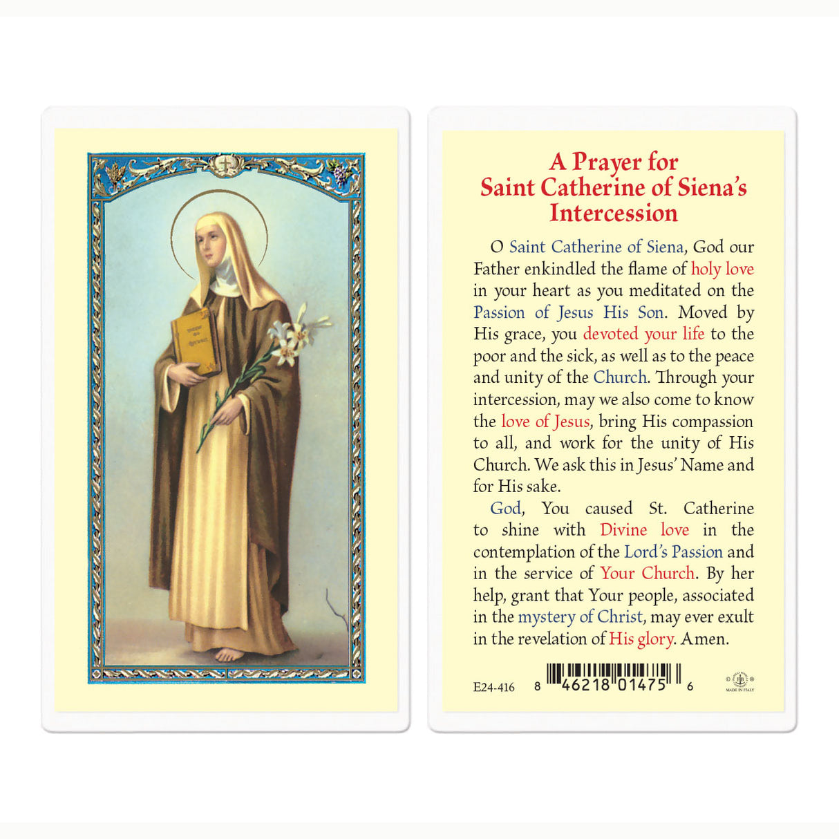 Saint Catherine of Siena Prayer Card - 800-204