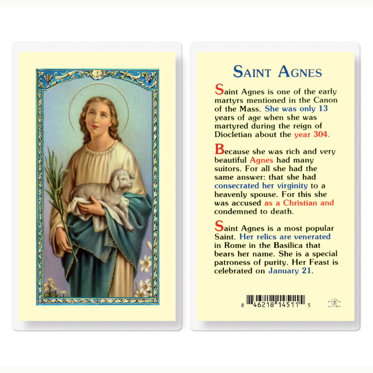 Saint Agnes Holy Card - 800-203