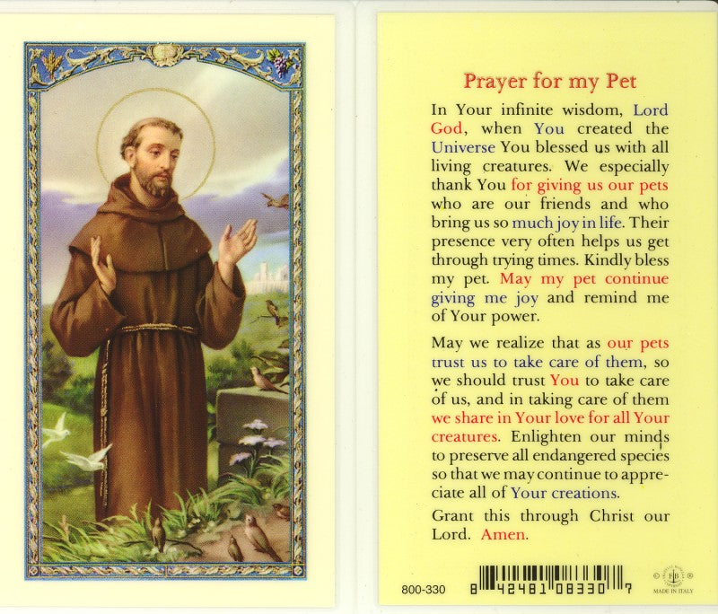 Saint Francis of Assisi Holy Card with Prayer for My Pet - 800-330