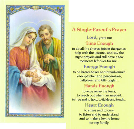 Holy Family Prayer Card with Single Parent's Prayer - 800-085