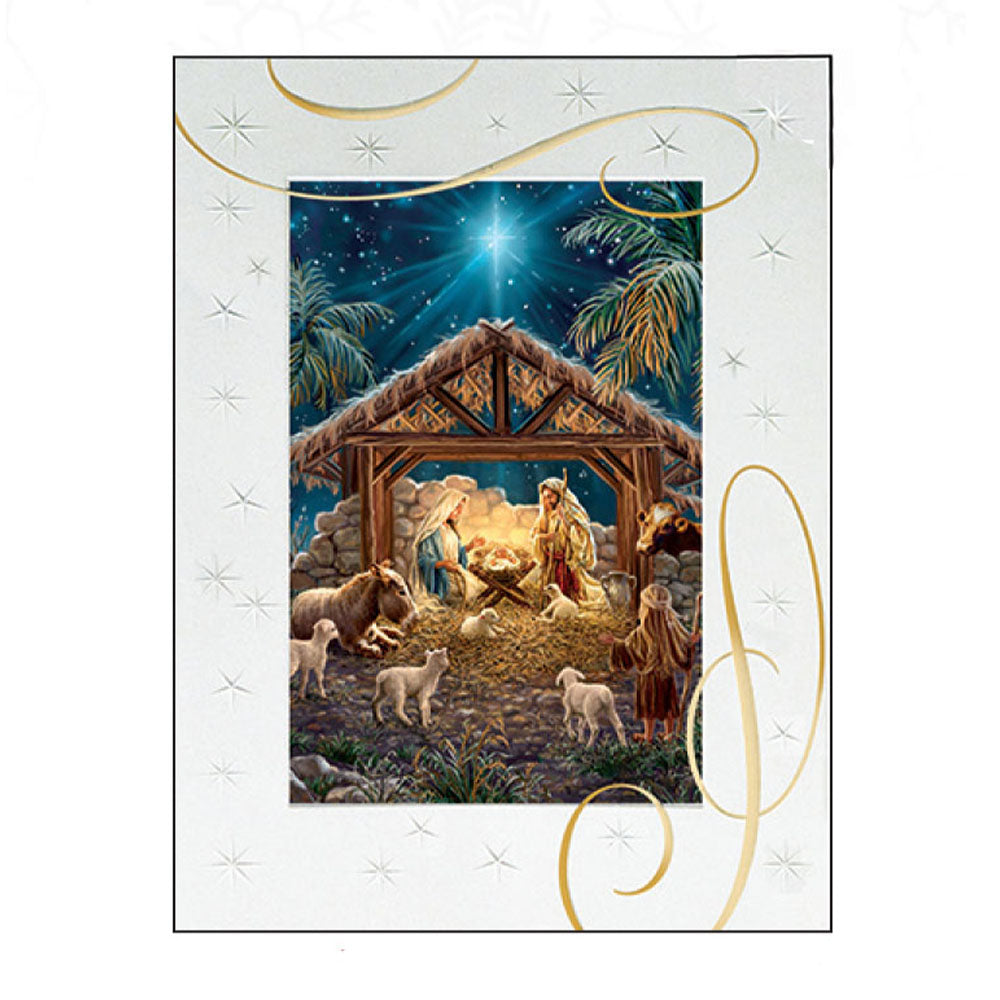 Embossed Nativity with Animals Christmas Cards 15ct