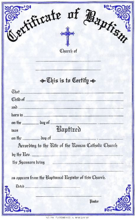 Economy Baptism Certificate Pads 50ct no. 314